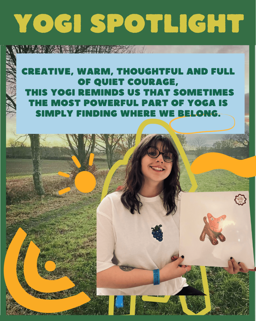 Portrait of Bella Minichiello, a member of the Jordanna Offers Yoga community, smiling warmly holding one of her creations